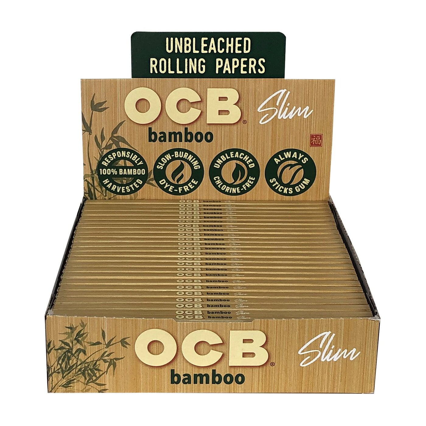 OCB Bamboo Rolling Papers + Tips [King Size Slim] 24ct - wholesale Smoke Shop