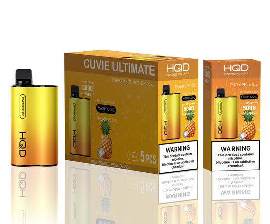 HQD Cuvie Unlimited PINEAPPLE ICE  5000 puff Box of 5 - wholesale Smoke Shop